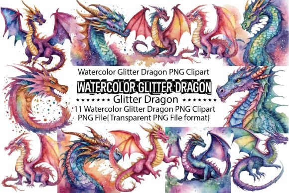 Download Watercolor Glitter Dragon Sublimation - Glitter Collection