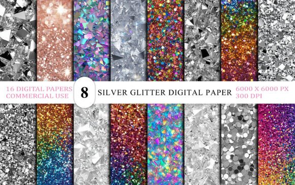 Download Metallic Silver Glitter Digital Paper - Glitter Collection